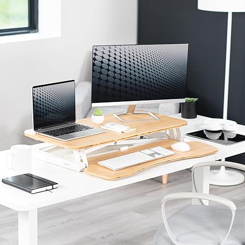 Miniatura 8 de VIVO DESK-V000KO Convertidor de escritorio, 32 pulgadas, serie K, elevador, altura ajustable, estación de trabajo, monitor dual y portátil con