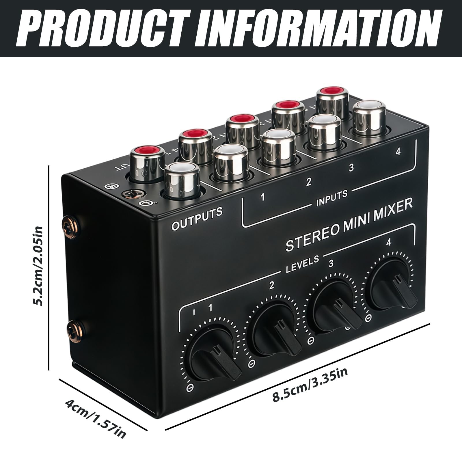 Mixer audio stereo, mixer passivo, mixer audio stereo a 4 canali con controllo del volume indipendente, mixer DJ compatto per studio, club, bar, strumenti misti e PC