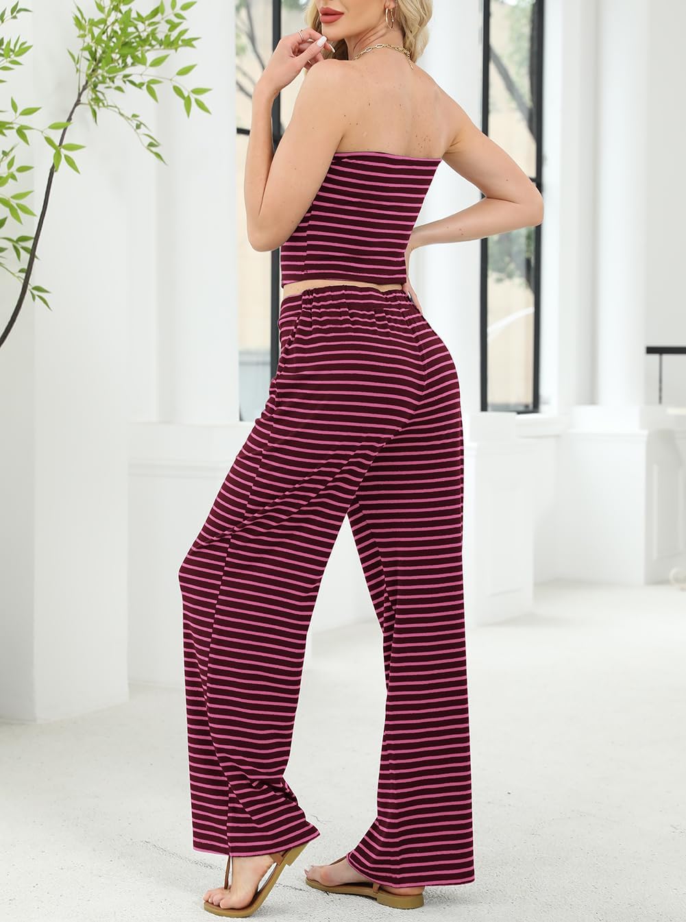 Two Piece Sets For Women Summer Outfits Lounge Sets Striped Tube Top And Pants Matching Sets Beach Vacation Travel