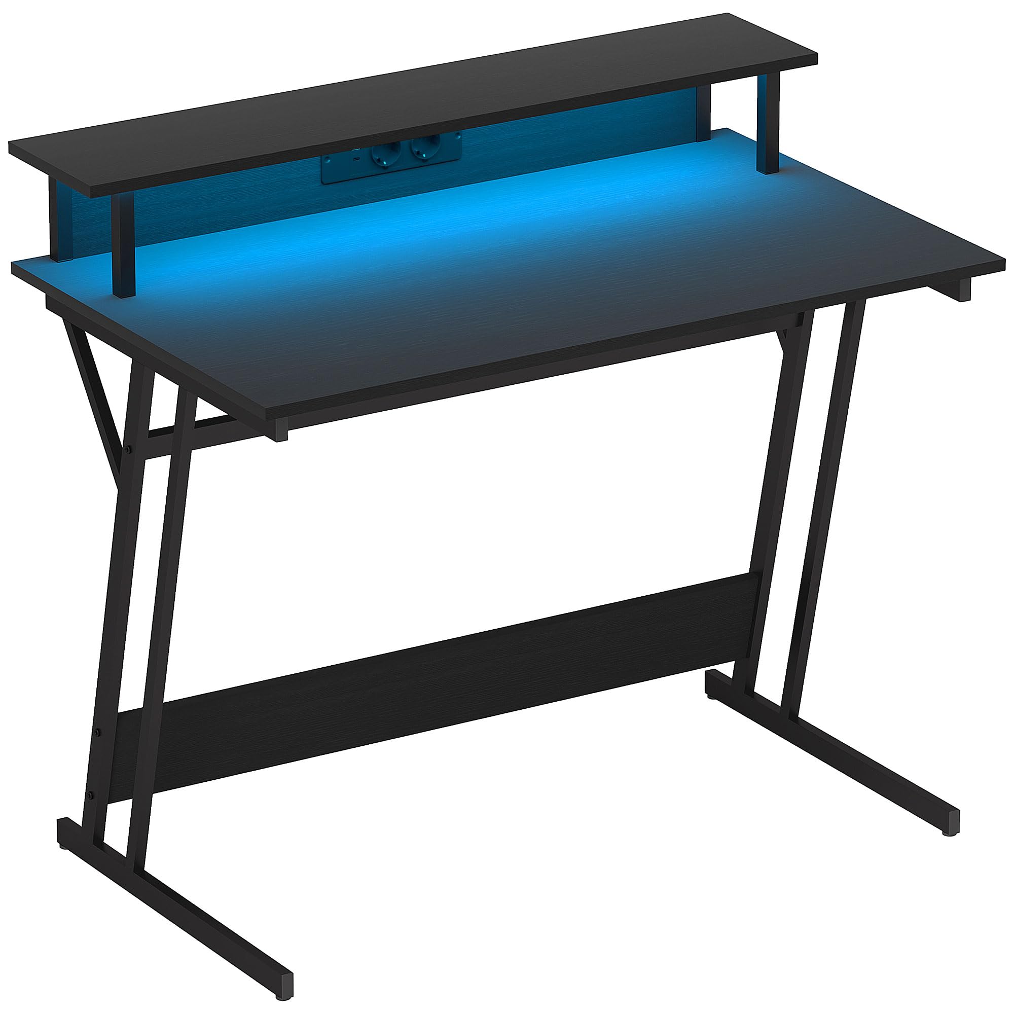 Scrivania HOMCOM Con Luci LED E Prese – Postazione Gaming Con Scaffali E Cassetti, 155x48 Cm, Naturale