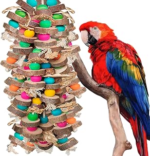 Extra Large Parrot Toys for Macaws, African Grey, Cockatoos - 18" Multicolored Wooden Chewing Bird Cage Toys