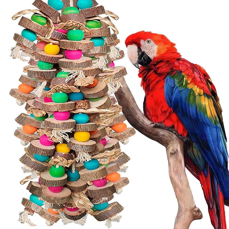 Brinquedo para Papagaios com Blocos de Madeira Coloridos e Sinos WQY GroceryShop Ball Grande