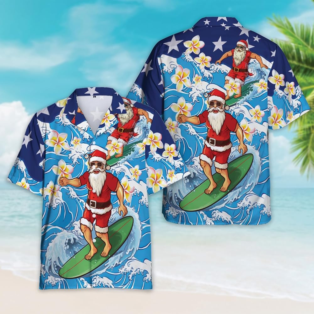 Funky Santa Print Hawaiian Shirt For Men – Ugly Christmas Party Shirt, Halloween & Holiday Aloha Shirt, Soft Polyester, XX-Large - View #2