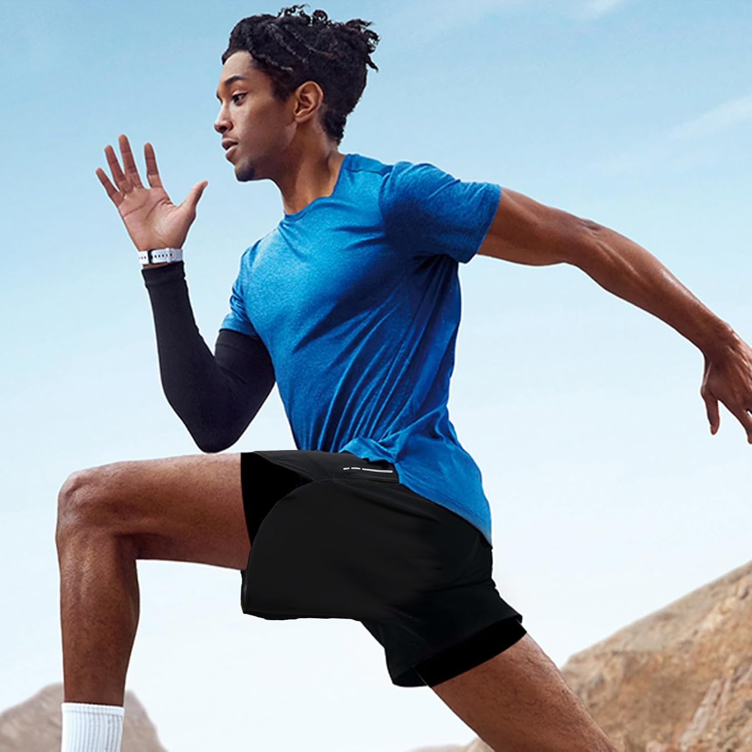 OEBLD Men’s Running Shorts 3 Inch Workout Gym 2-in-1 Pants Athletic Compression Tights
