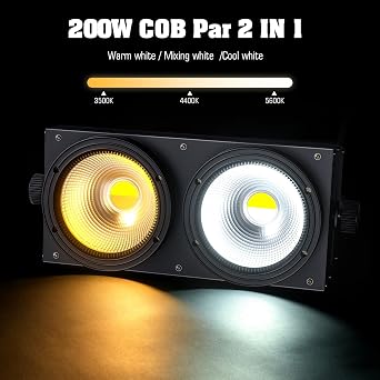 2 x 200 W COB LED Par Theatre Headlight 2 in 1 Cold Warm White Light Effects with COB Strobe for Church Disco Wedding Audience Lighting Party Halloween Christmas
