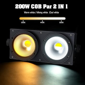 200 W COB LED Par Theatre Headlight 2 in 1 Cold Warm White Light Effects with COB Strobe for Church Disco Wedding Audience Lighting Party Halloween Christmas