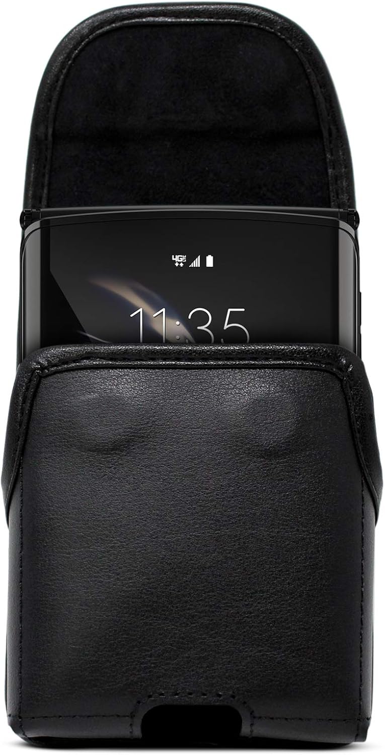 Turtleback Holster Designed for Motorola Razr (2020) 5G (2019) Vertical Belt Case Black Leather Pouch with Executive Belt Clip,