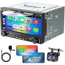Double Din Car Stereo CD DVD Player with Wireless Carplay&Android Auto, 7 inch Car Radio 4.2-Channel Audio Output Bluetooth & Voice Control, Mirror Link, Backup Camera, AM/FM Radio Type-A/C Subwoofer