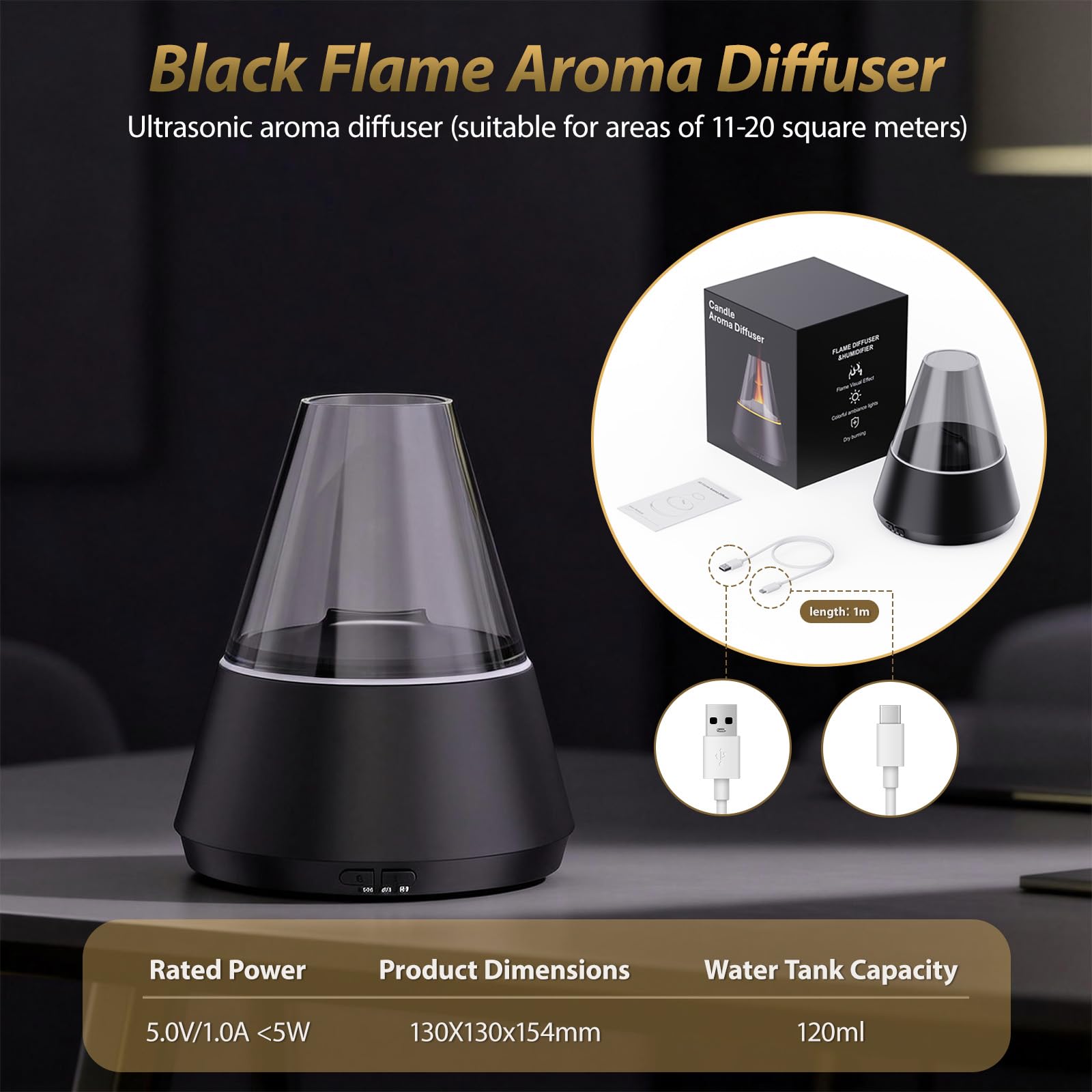 120ml Diffuser Aroma Diffuser mit Simuliertem Feuer & 7-Farbiger LED, Zeitschaltbar Diffuser Raumbefeuchter für Ätherische Öle mit, Romantisches Valentinstagsgeschenk Geschenk für Partner