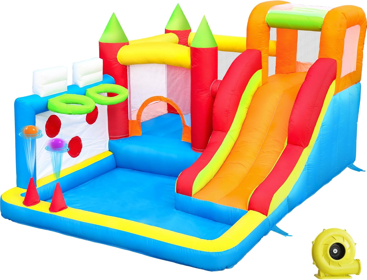 Kids Bounce House with Ball Pit & 7 Play Zones, Inflatable Toddler Bouncer for Indoor and Outdoor Use, Features Slide, Basketball Hoops, Blower, Easy Setup for Ages 2-6 (Toddler Bounce House)