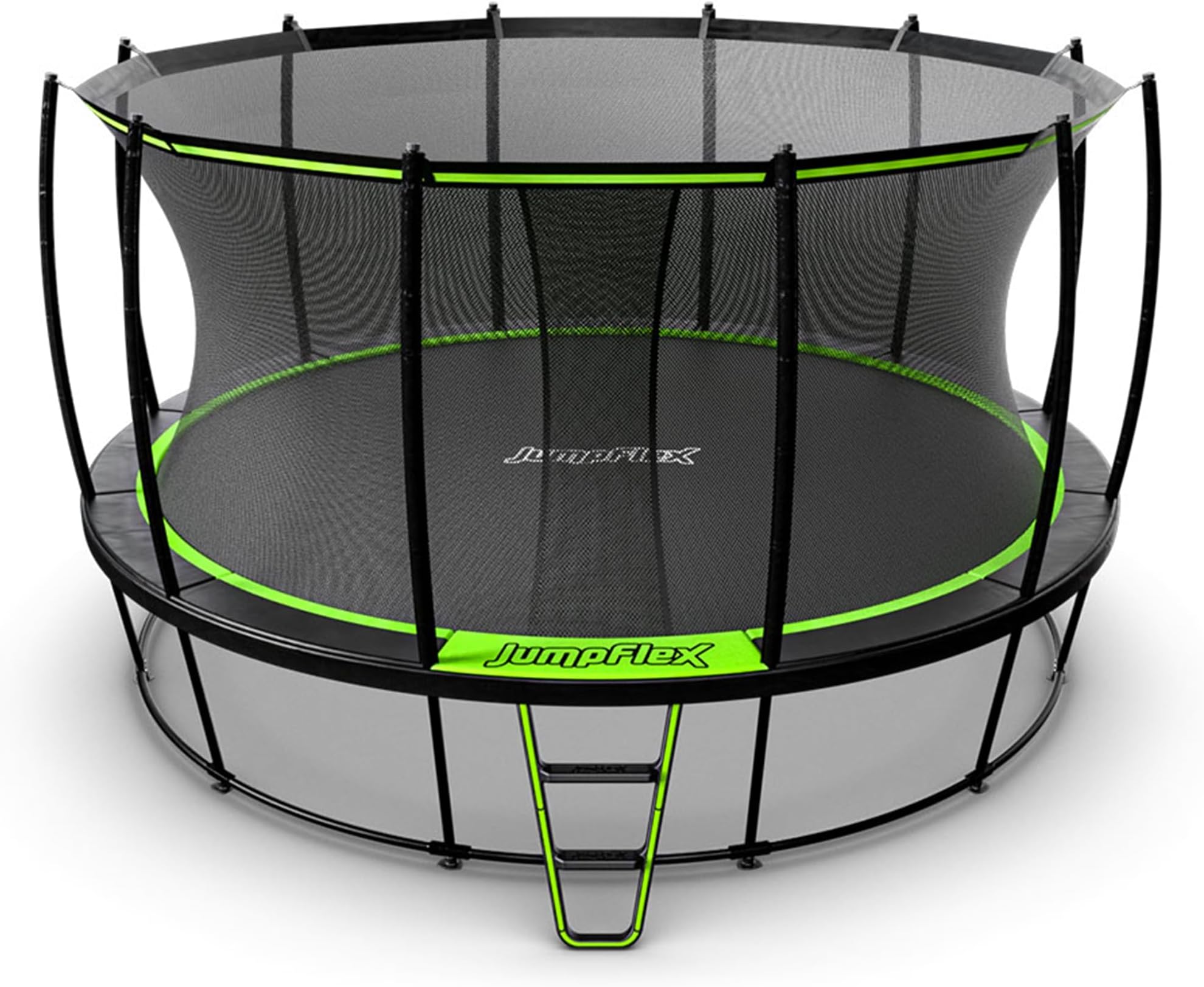 JumpFlex Hero Round Outdoor Backyard Trampoline with Net Safety Enclosure and Ladder - Heavy-Duty Jumping Trampoline Play Equipment for Family