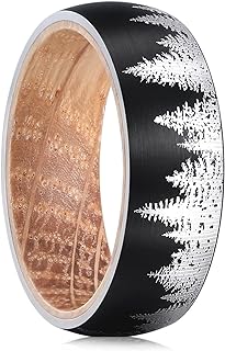 Mens 6mm 8mm Black Silver Tungsten Carbide Wedding Bands Inlay Lasered Seagull/Forest Landscap/Panda/Deer/Hunting/Fly Fishing Brushed Wedding Rings for Men Women