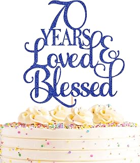 70 Years Loved Cake Topper - Royal Blue Glitter 70th Birthday Cake Decorating Supplies, Perfect for Wedding, Anniversary or Birthday Party Decorations, Photo Booth Props