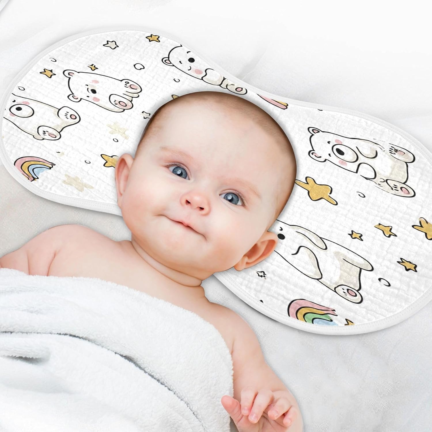 Soft Cute Bear Star Rainbow Pattern Baby Burp Cloths -4Pcs Soft Absorbent Muslin Washcloths Bibs Face Towel for Newborn Boys Girls 22 x 11 Inch