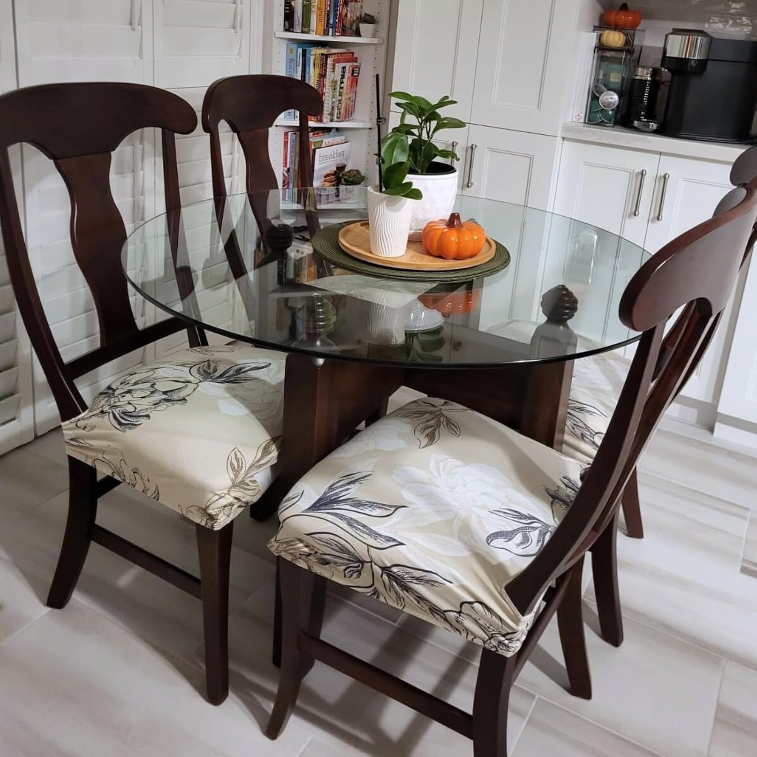 SearchI Waterproof Dining Chair Seat Covers Set of 6, Brown and Blue Flower image 4