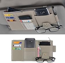 Car Sun Visor Organizer with Zipper & Multi Pockets | Card, Glasses, Pen & Document Holder for Easy Access While Driving (Grey)