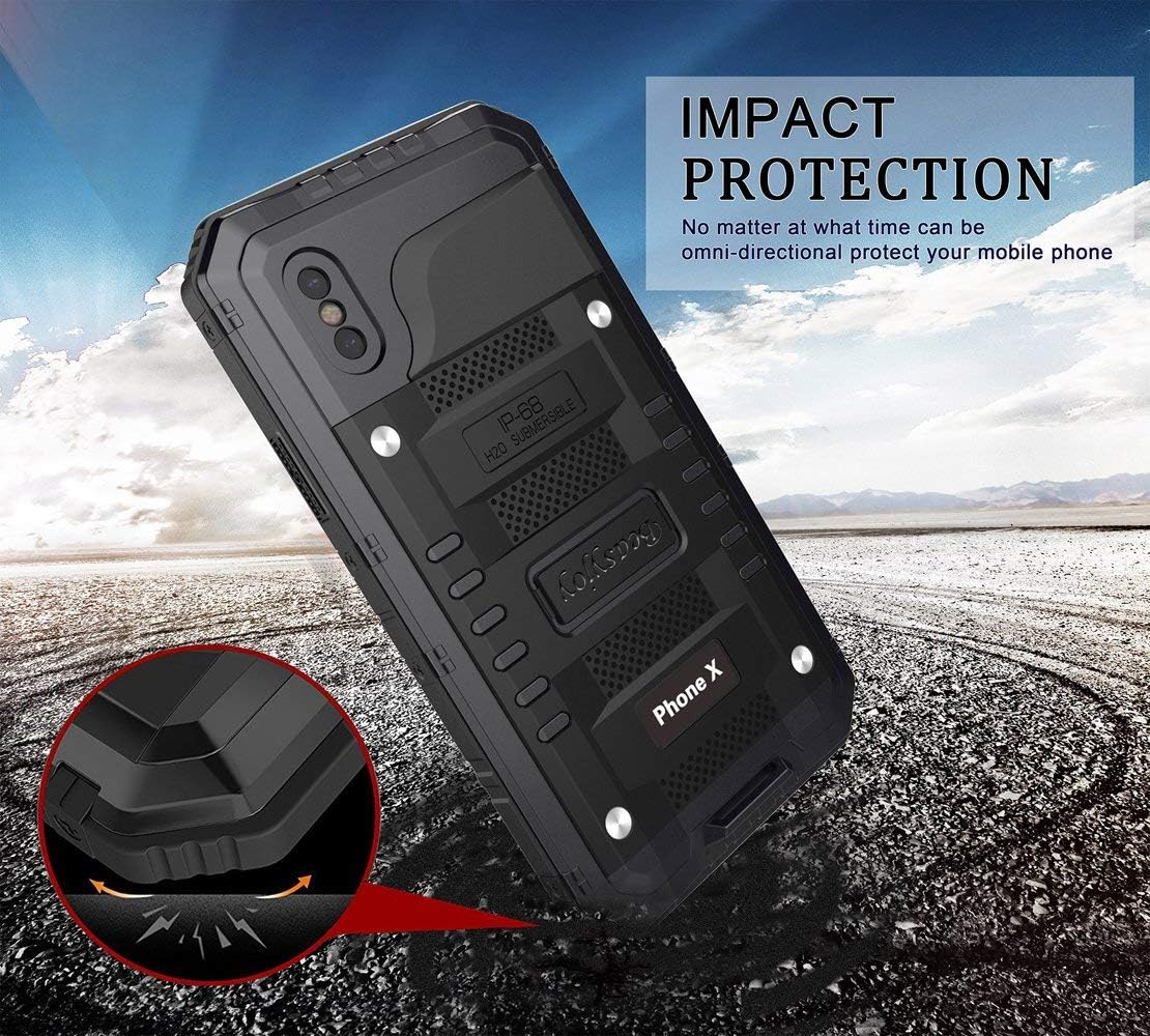 Beasyjoy iPhone X Case iPhone 10 Metal Case Heavy Duty Cover with Screen Full Body Protection Shockproof Dustproof Drop Proof Rugged Durable Military Grade Defender 5.8 inch, Black