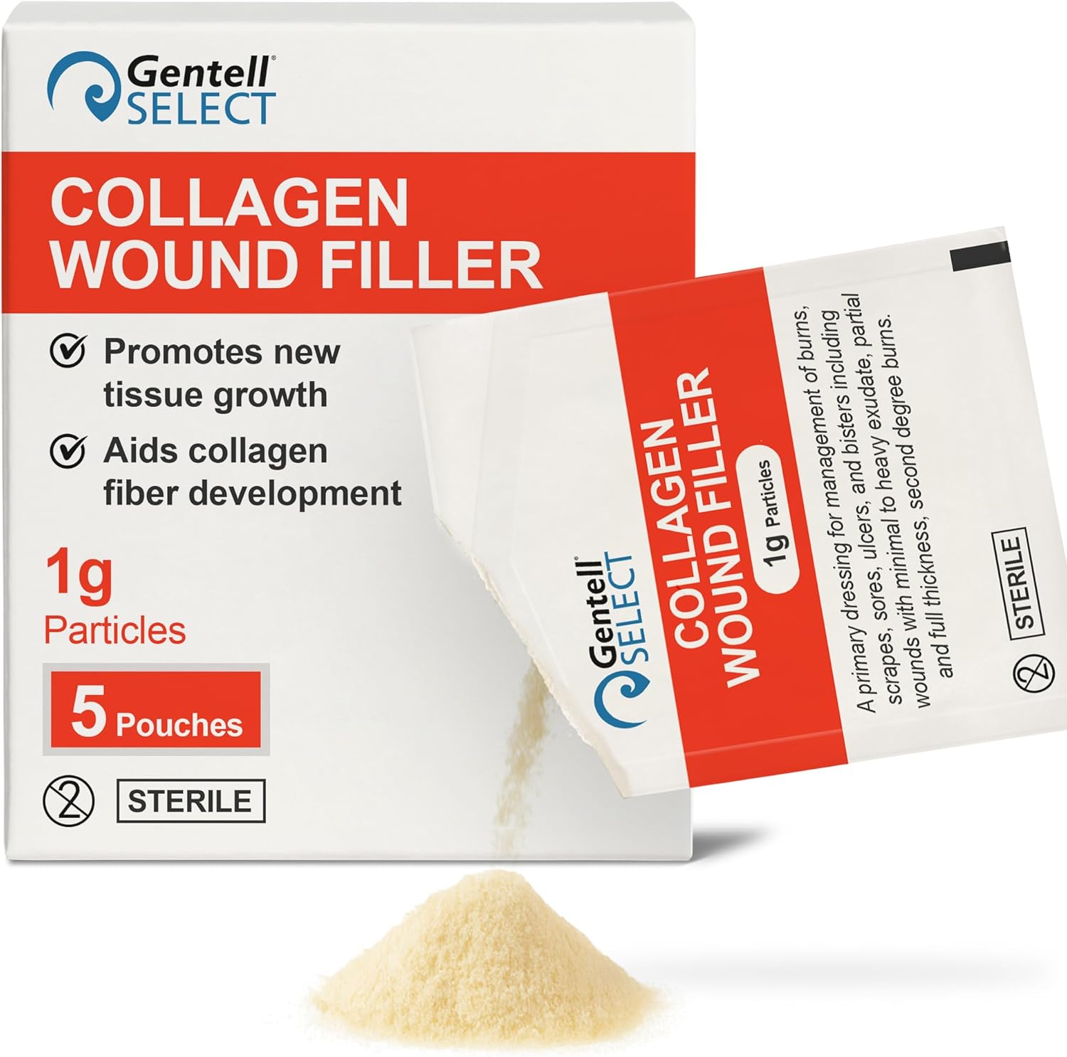 Collagen Wound Dressing Particles, 1 Gram - 5 Pouches of Collagen Powder for Wound Healing - Good for Burns, Scrapes, and Blisters - for Minimal to Heavy Exudate and Partial to Full Thickness Wounds