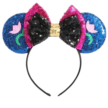 CHuangQi Mouse Ears Headband with Shiny Bow, Double-sided Sequins Glitter Hair Band, for Birthday Party Celebration & Event XC18