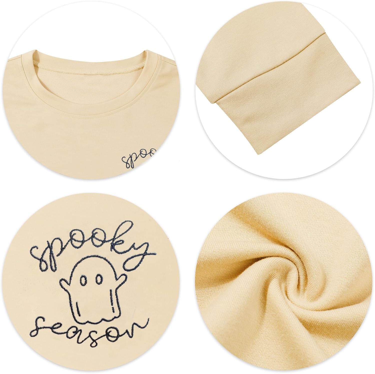 Women Halloween Sweatshirt Spooky Season Ghost Embroidered Crewneck Sweatshirt Fall Long Sleeve Pullover Tops - Image 6