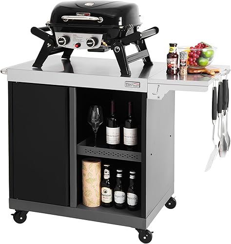 Royal Gourmet PC3201S Carrito de parrilla móvil, encimera de acero inoxidable de 43 pulgadas de largo x 24 pulgadas de ancho, armario de