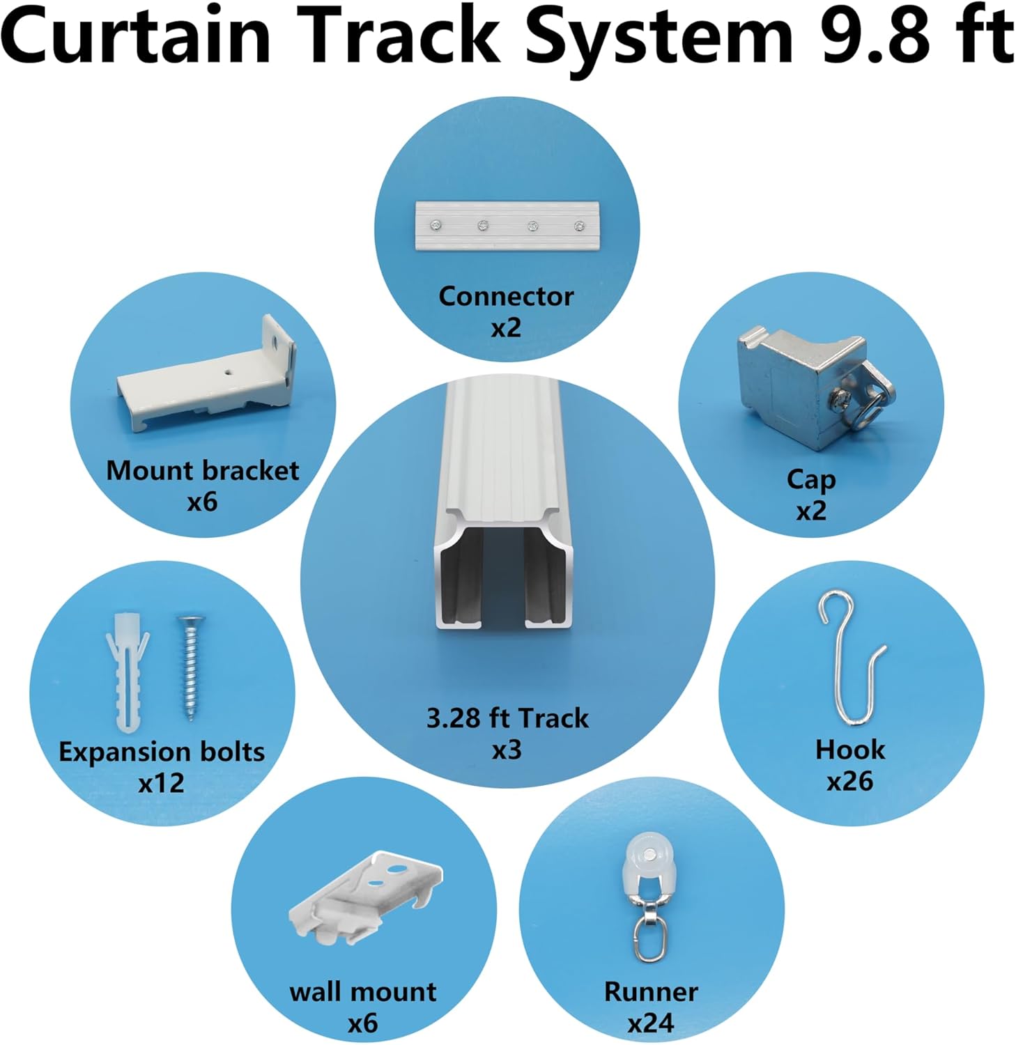 Curtain Track, 9.8ft Ceiling Curtain Track, Aluminium Ceiling Track for Curtains, Room Divider Curtain Rods, Curtain Track Ceiling Mount, Curtain Rail Set with Roller Hooks