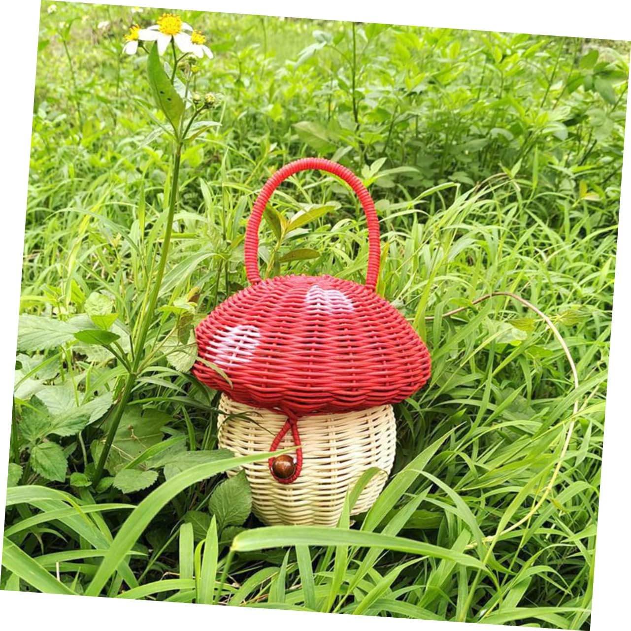 Rattan Mushroom Handbag Girls Handbag Decor Boys and Girls Storage Basket Woven Basket Purse Random