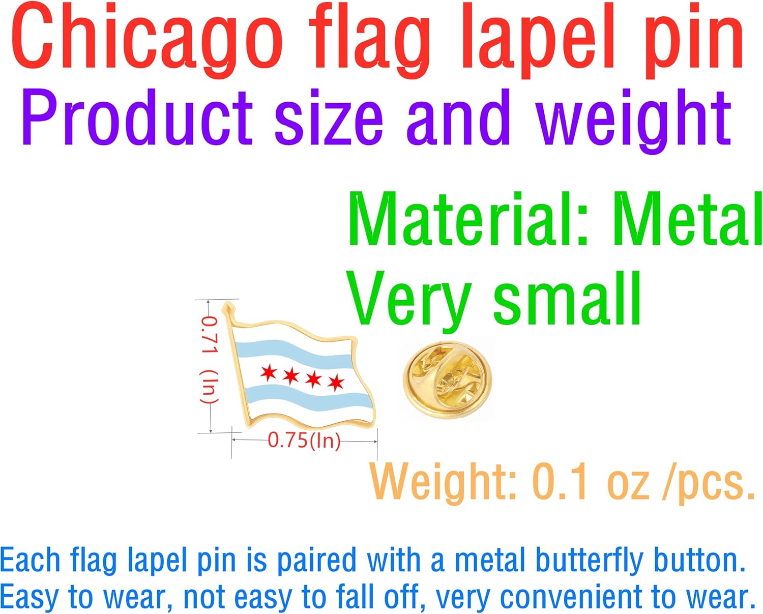 12/25/50pcs small City of Chicago Flag Lapel Pin Chicago Flag Pins bulk for suit Jacket