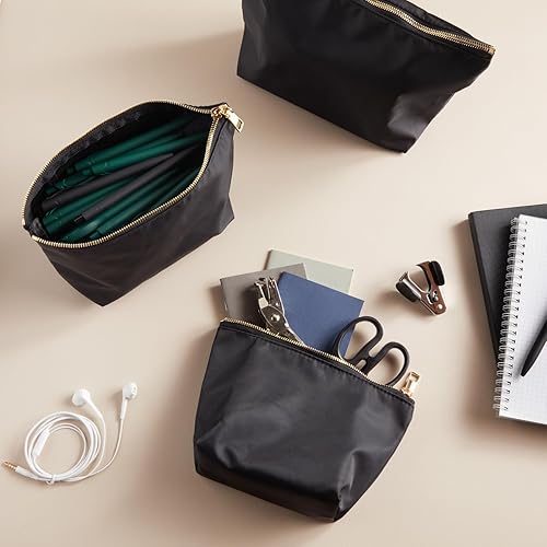 Miniatura 2 de Juego de bolsas de maquillaje negras de 3 piezas para mujer, bolsa organizadora de cosméticos con cremallera de nailon para viajes, artículos de