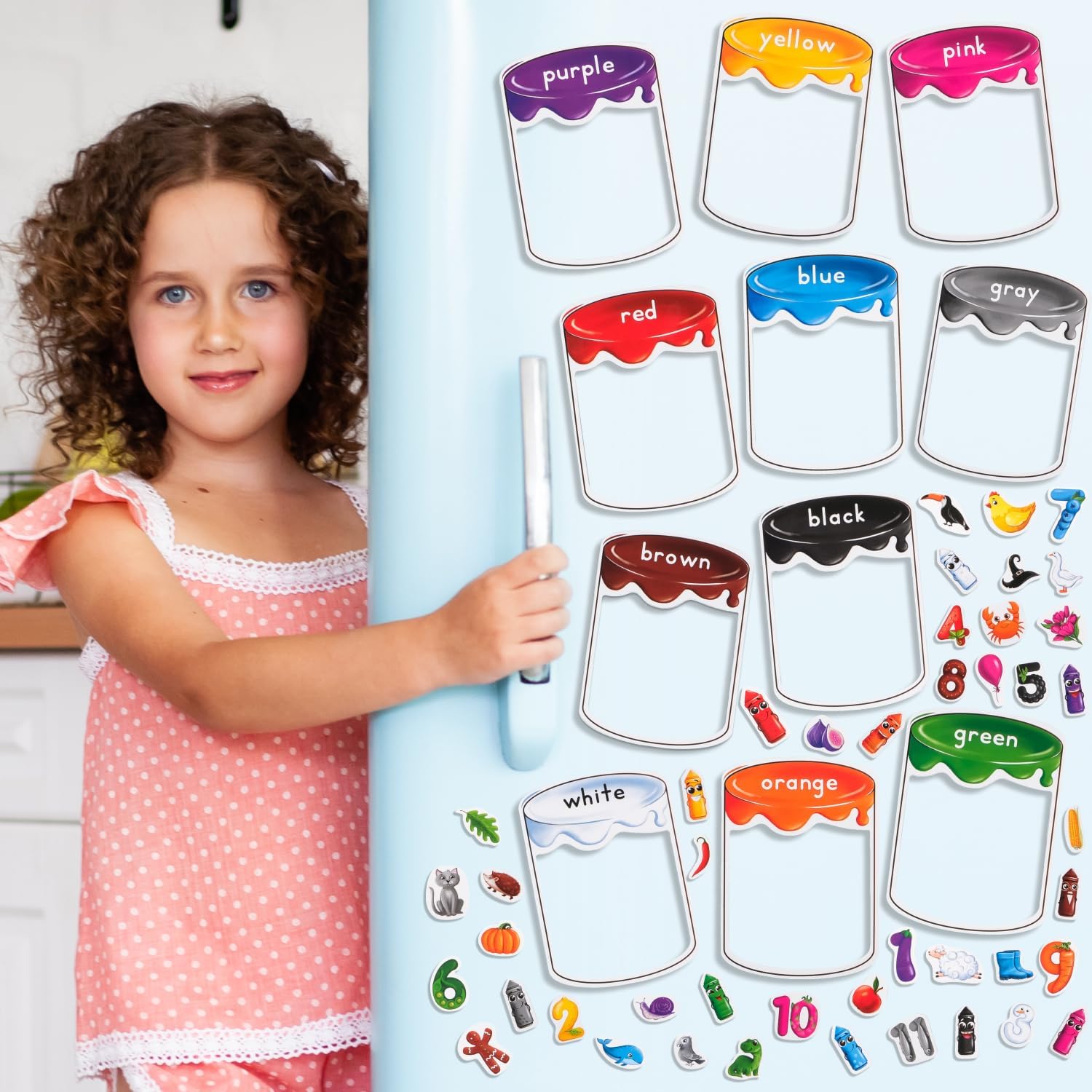 Simply Magic 66 PCS Magnetic Color Sorting Set & 5 Placemats for Kids
