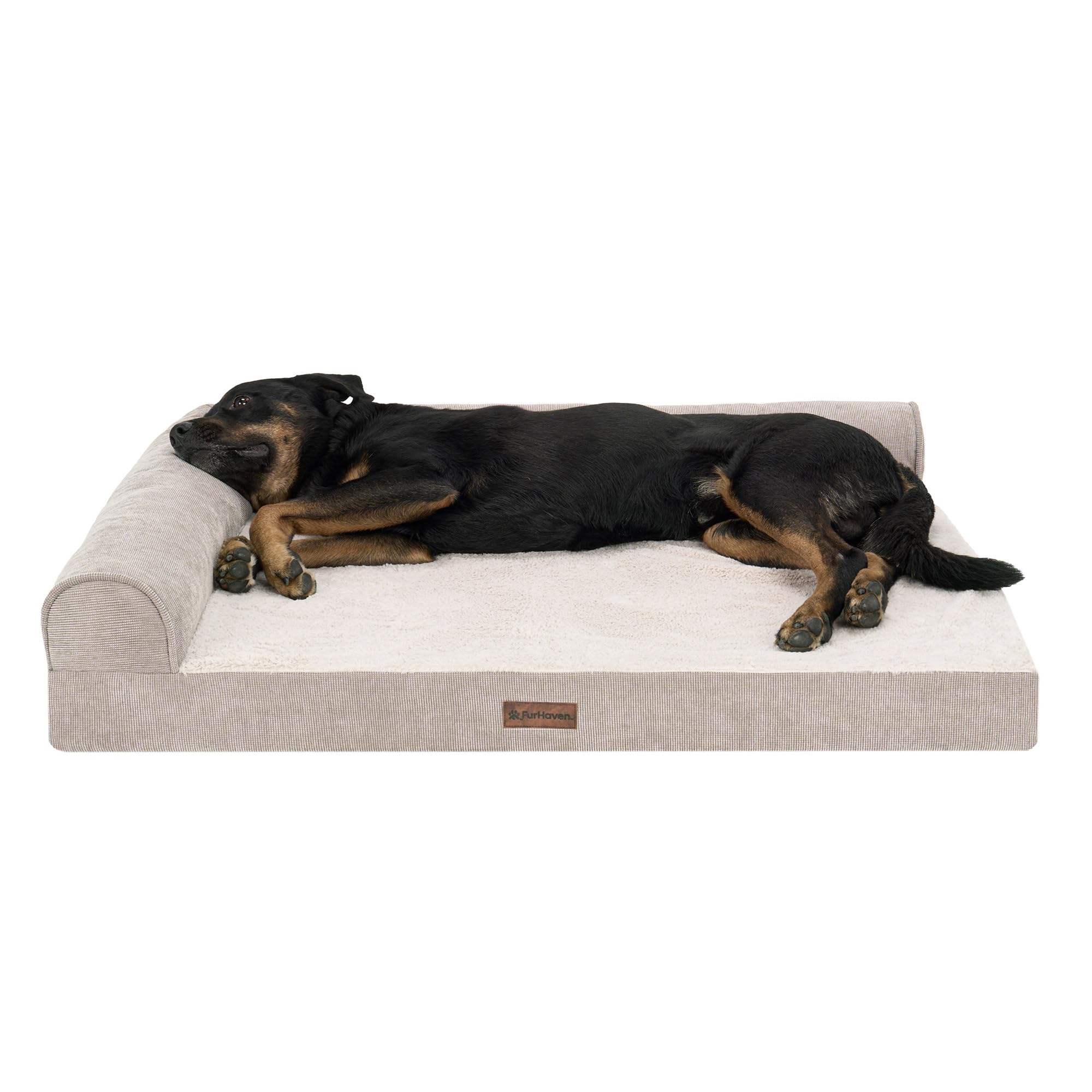 Plush & Grid Cord Deluxe Orthopedic L-Chaise Pet Bed, Mink, Jumbo