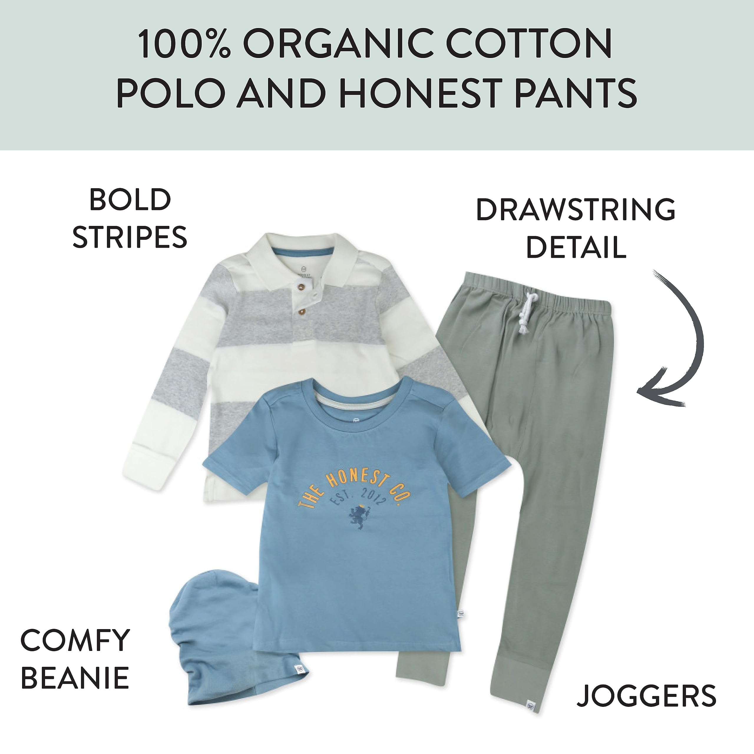 HonestBaby Unisex Baby Oberteil, Sweatpants und Beanie Set
