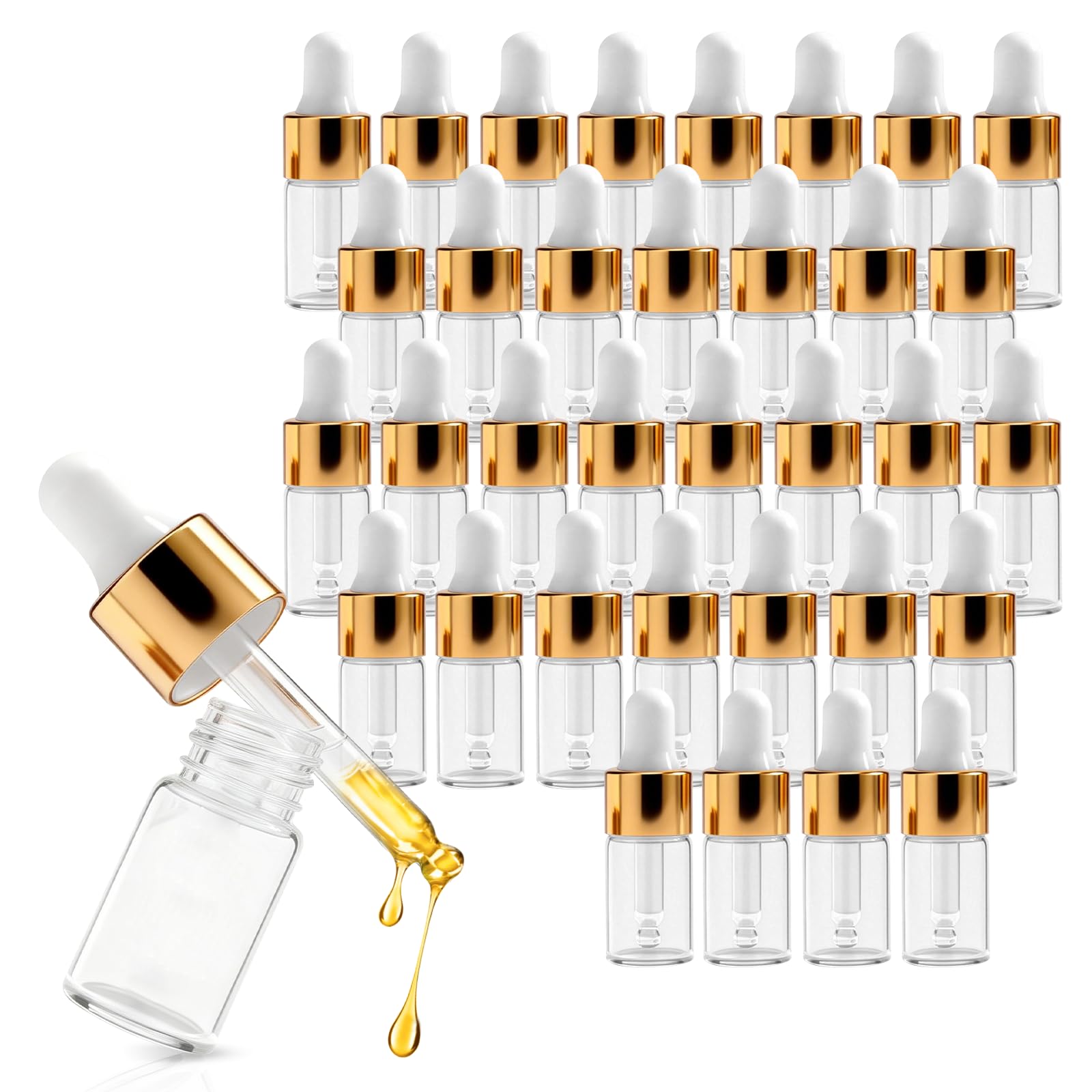 Asheyya 35 Pcs Pipette Dropper Bottle, 3ml Small Transparent Sample Bottle with Pipette Dropper for Travel Oils Cosmetic Perfume