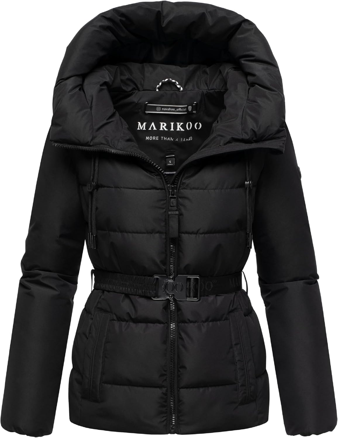 Marikoo Women’s Belted Puffer Jacket with Hood - Quilted Short Coat - Water-Repellent - Himee 16 S-3XL