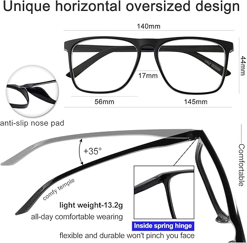 Miniatura 5 de MARE AZZURO Lentes de lectura con bloqueo de luz azul para hombre, tamaño grande, cuadrado, para lectura de computadora, 0 1.00 1.25 1.50 1.75 2.00