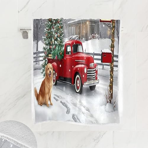Miniatura 2 de Toalla de baño de mano con árbol de Navidad, camión rojo Golden Retriever, toalla de baño de invierno, copo de nieve, muñeco de nieve, cocina, baño,