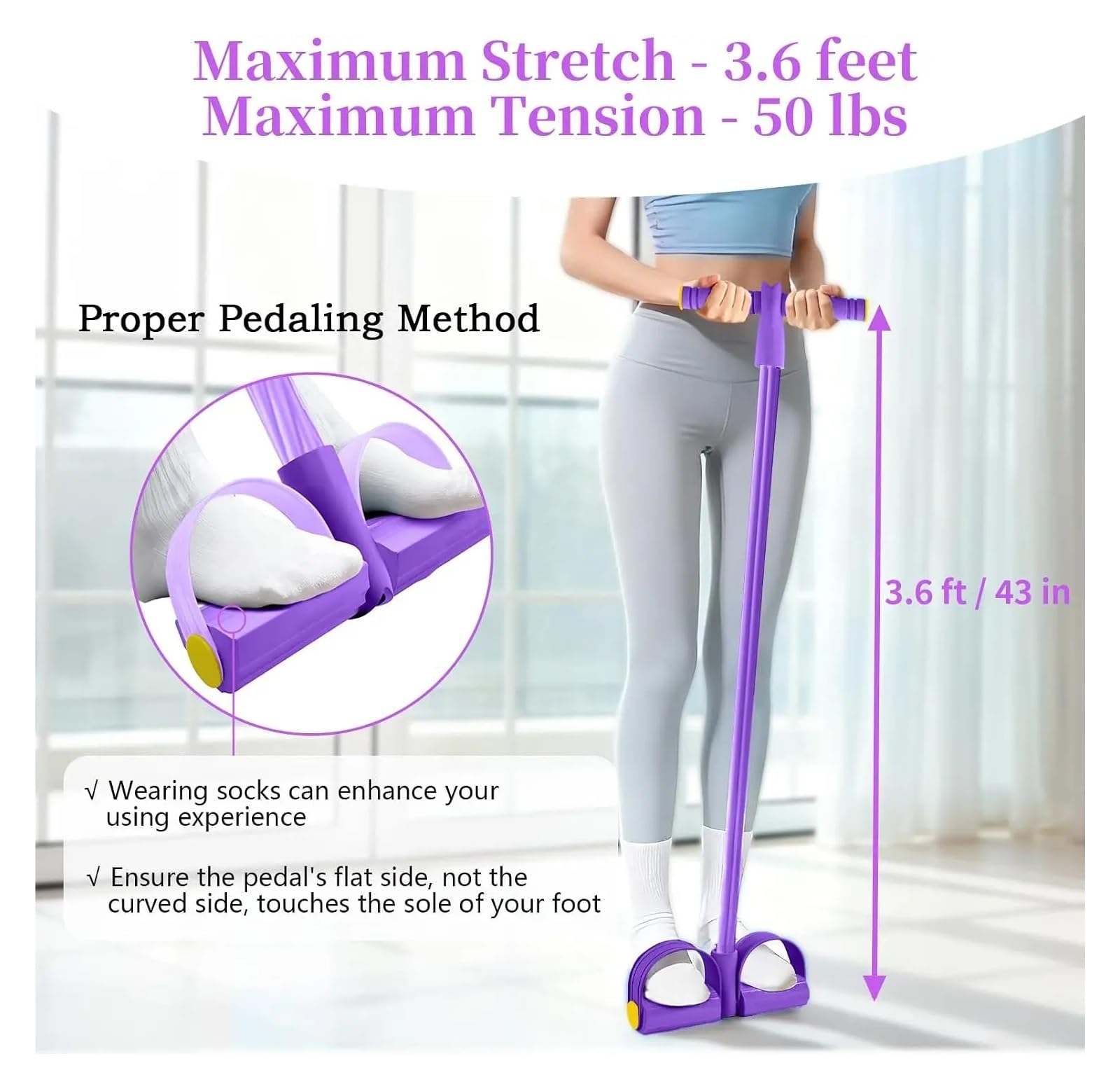 Widerstandsbänder mit Griffen Pedal mit Griffen, langlebiges 6-Röhren-Multifunktions-Widerstandsband | Fußpedal-Widerstandsbänder aus Naturkautschuk, Fitness-Widerstandsbänder for Bauch, Taille, Arm, Bein, Pilates (lila)