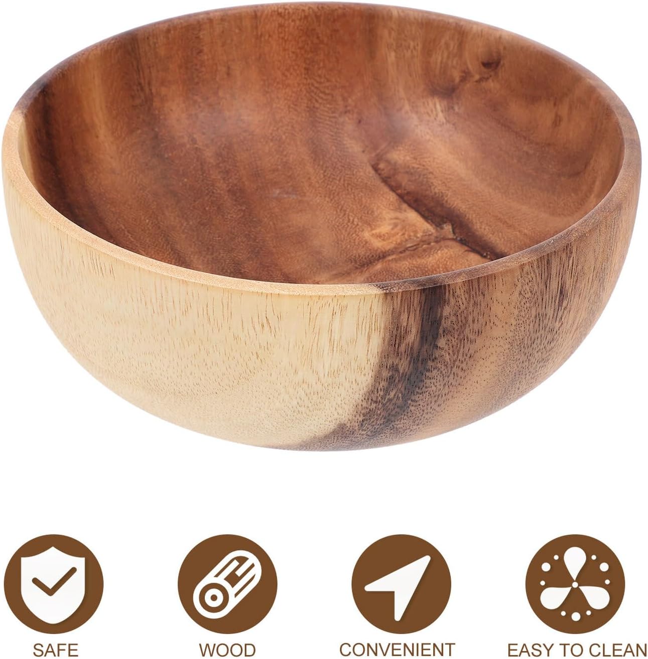 Tofficu Acacia Wood Fruit Bowl and Salad Bowl 6.2x7.5 Inch Wooden Kitchen Storage Holder Household Dining Serveware