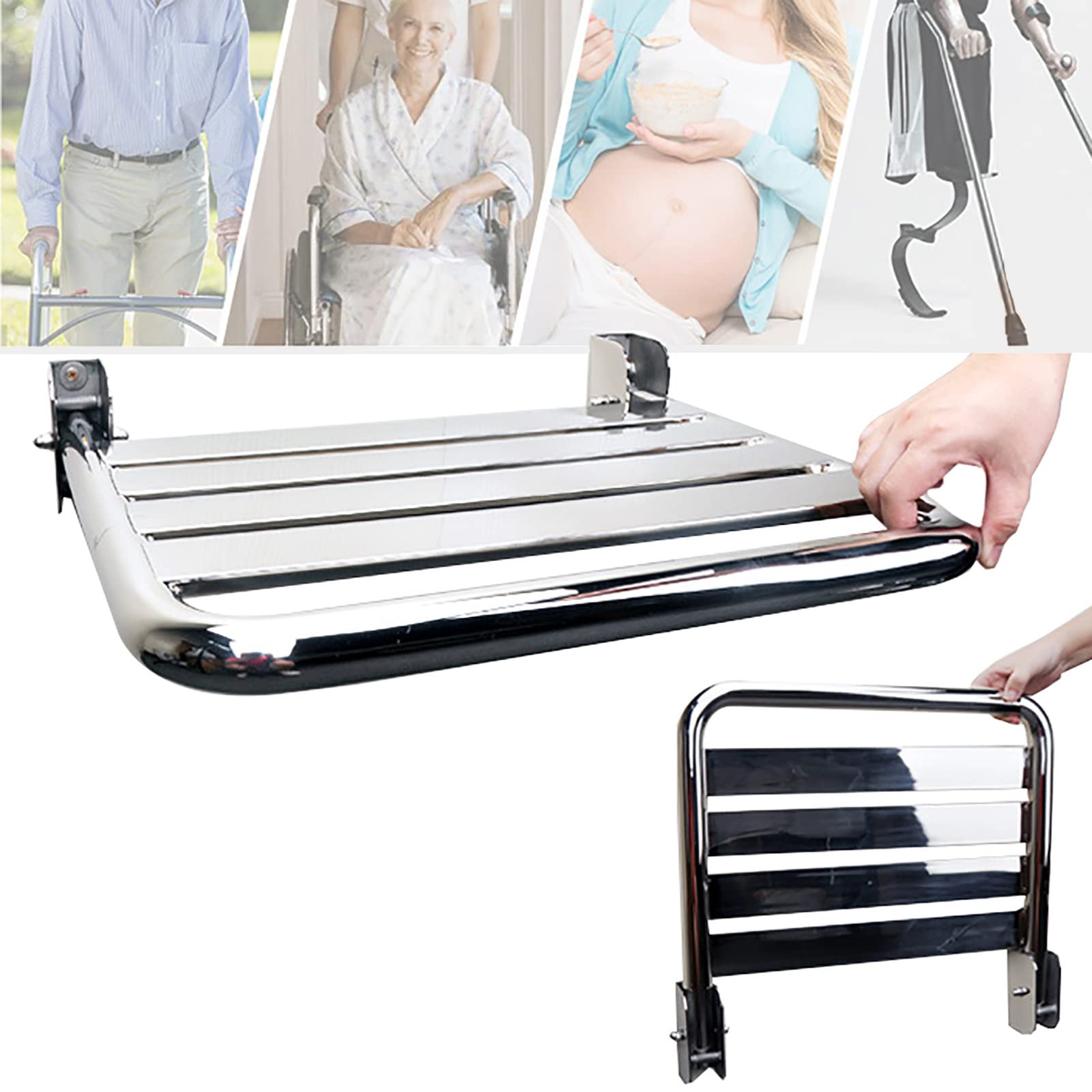 MSHGSKU Stainless Steel Folding Shower Seat Wall Mounted - Foldable Bathroom Stool, Aisle Chair, Shoe Changing Bench for Elderly and Disabled -