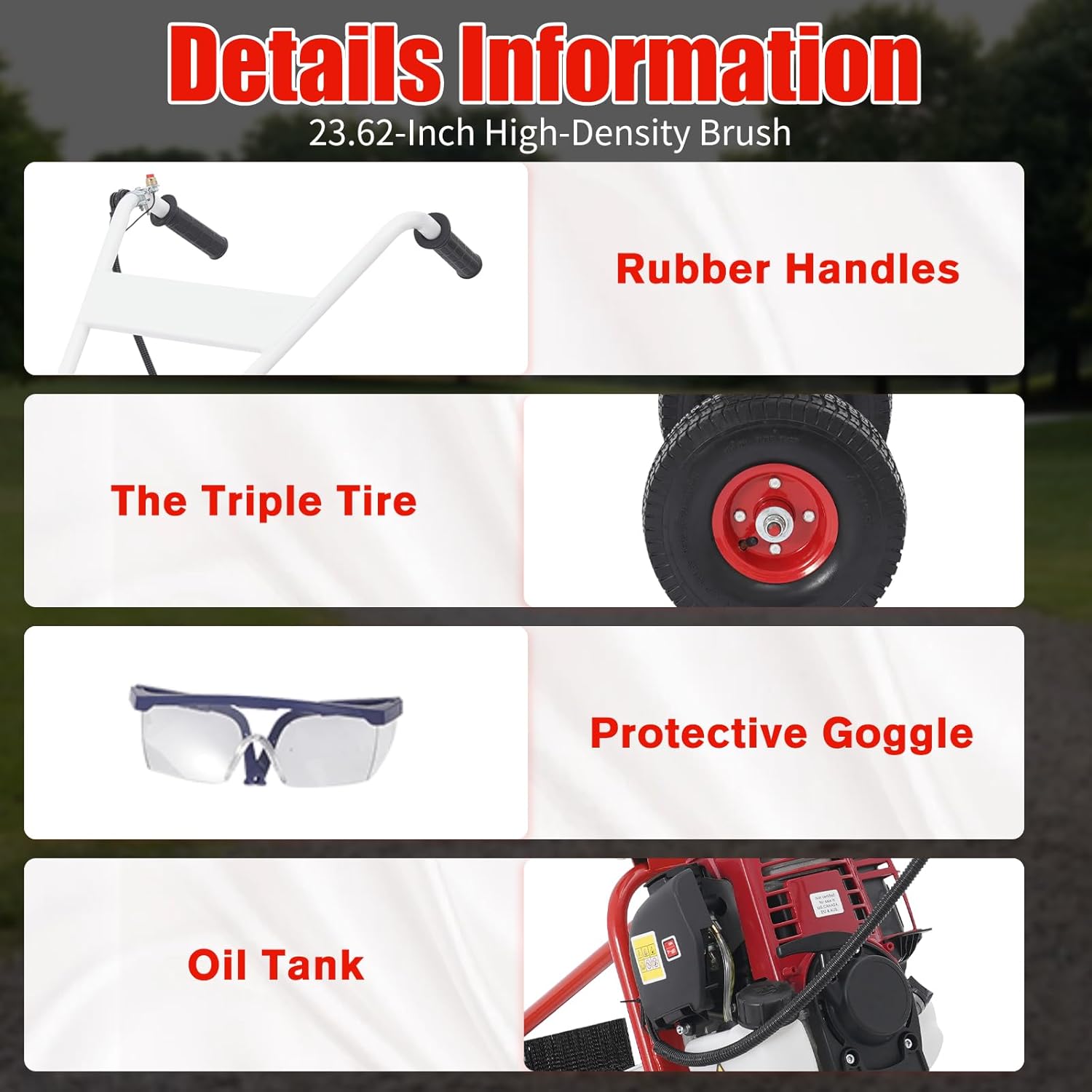 4 Stroke Gas Powered Hand Push Sweeper, Strong Power Lawn Sweeper Machine with 23in Long High-Density Brush, Artificial Grass Brush Gasoline Powered Broom for Lawn, Driveway, Snow