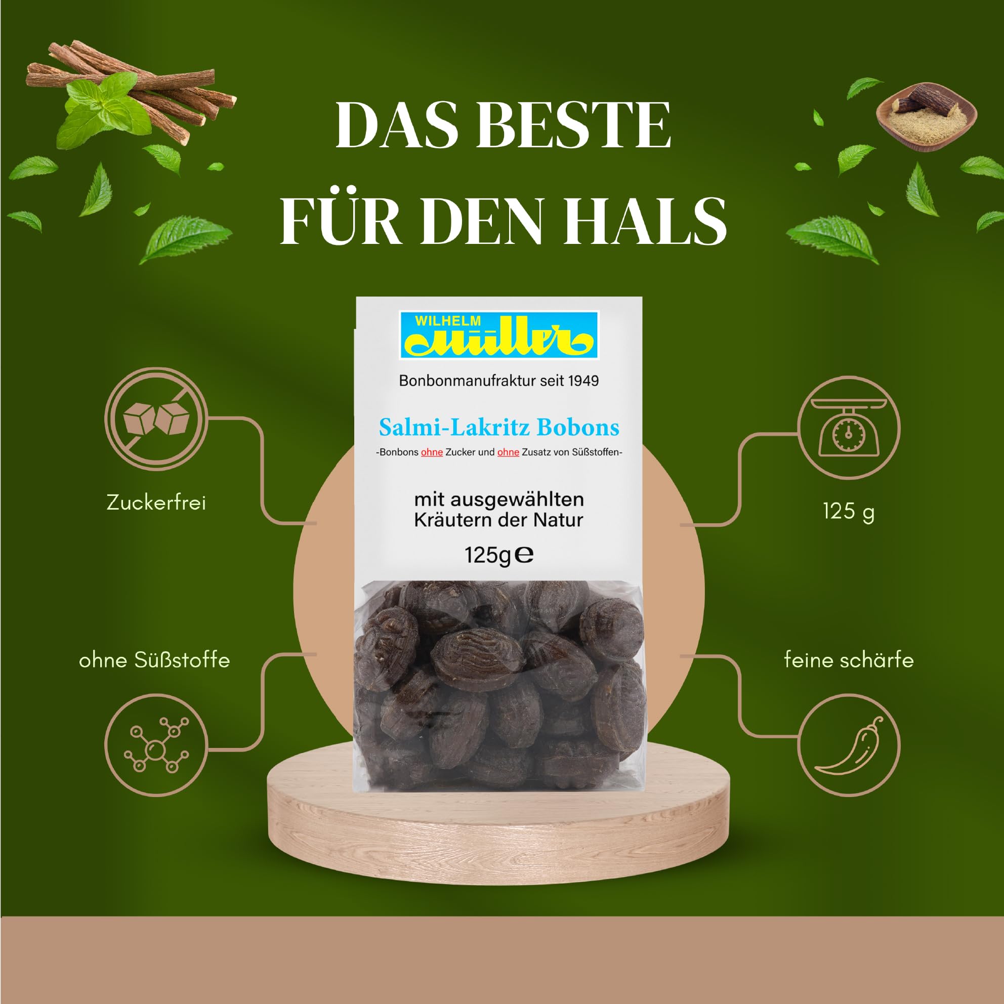 WILHELM Müller Zuckerfreie Salmi-Lakritz Bonbons - Bonbons mit Salmi-Lakritzgeschmack - Im praktischen Beutel aus Deutschland - 2500g