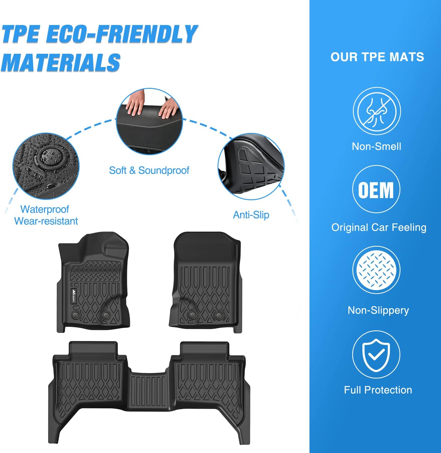 Nilight TPE Floor Mats for Ford Ranger SuperCrew Cab 2019 2020 2021 2022 2023 2024, All Weather Custom Fit Heavy Duty Floor Liners - Image 3