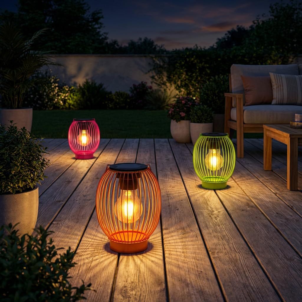formano Solar LED Windlicht 3er Set Metall Außenleuchte Dämmerungssensor & IP44 - inkl. 3X AA Akku, 16x12x12 cm - warmweiß, für Terrasse, Balkon & geschützten Gartenbereich