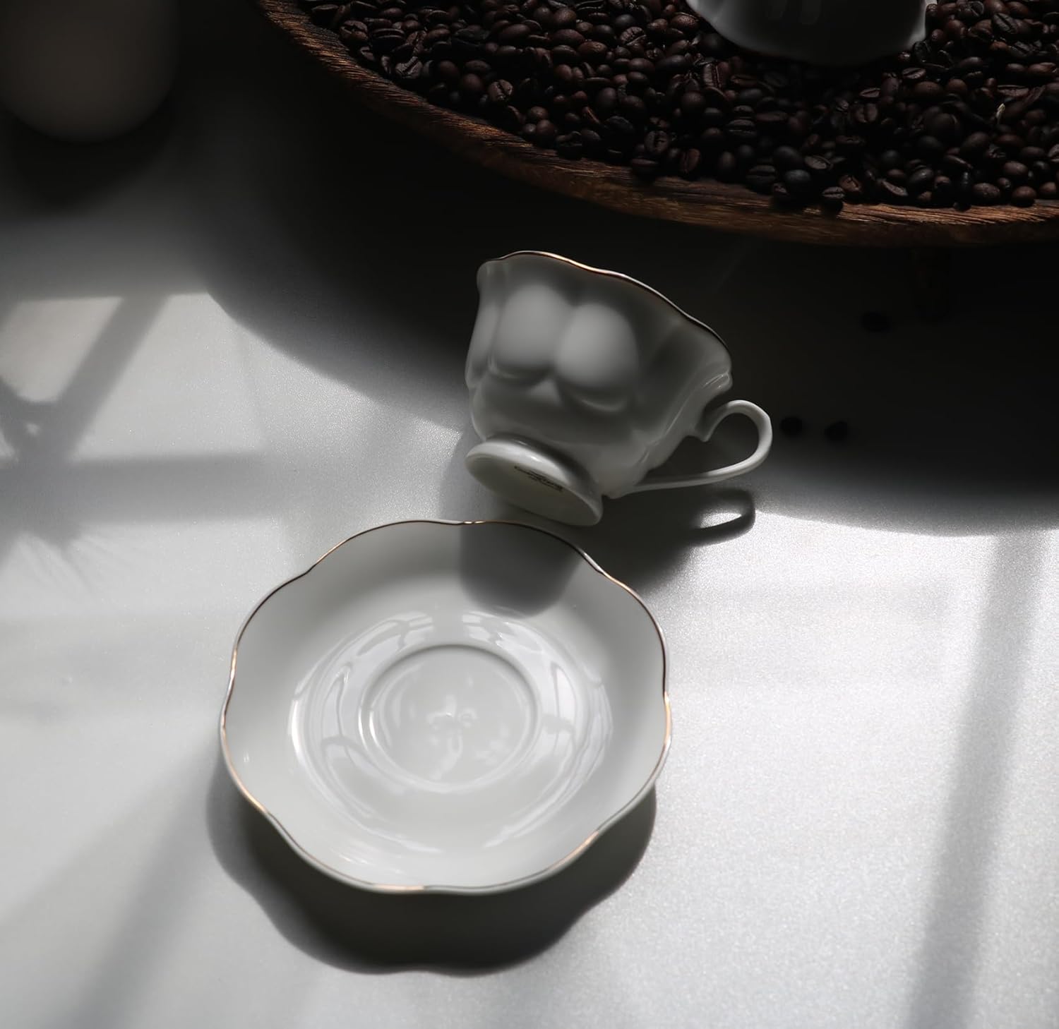 Guangyang 12 Pieces Tea Cup set Fine Porcelain 6oz Cup and Saucer set of 6 for Cappuccino Tea Flat White Coffee - Image 6