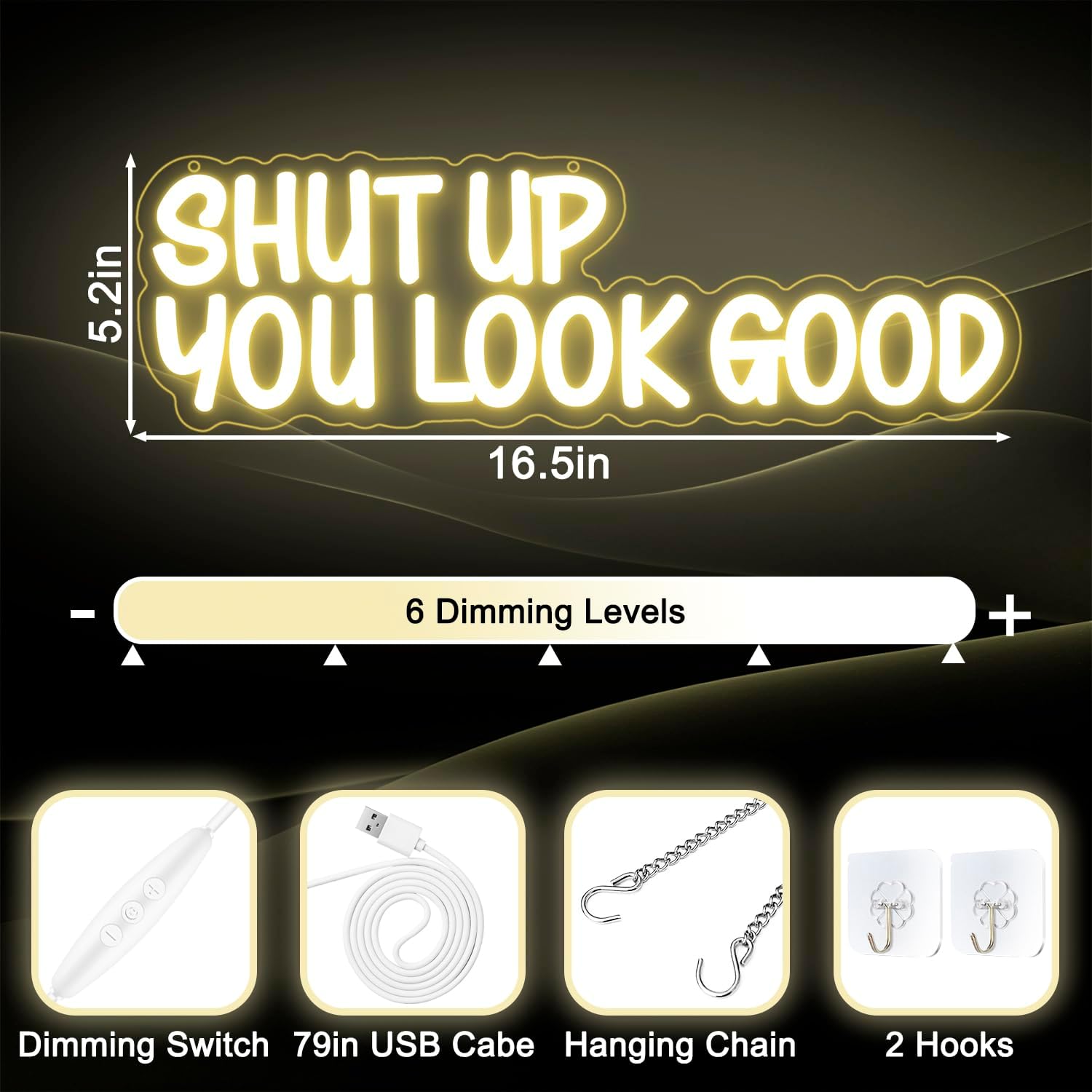 Shut Up You Look Good Neon Sign Dimmable Neon Signs for Wall Decor You Look Good Wall Art Funny LED Signs USB Light Up Sign for Bathroom Bedroom Living Room Home Decoration