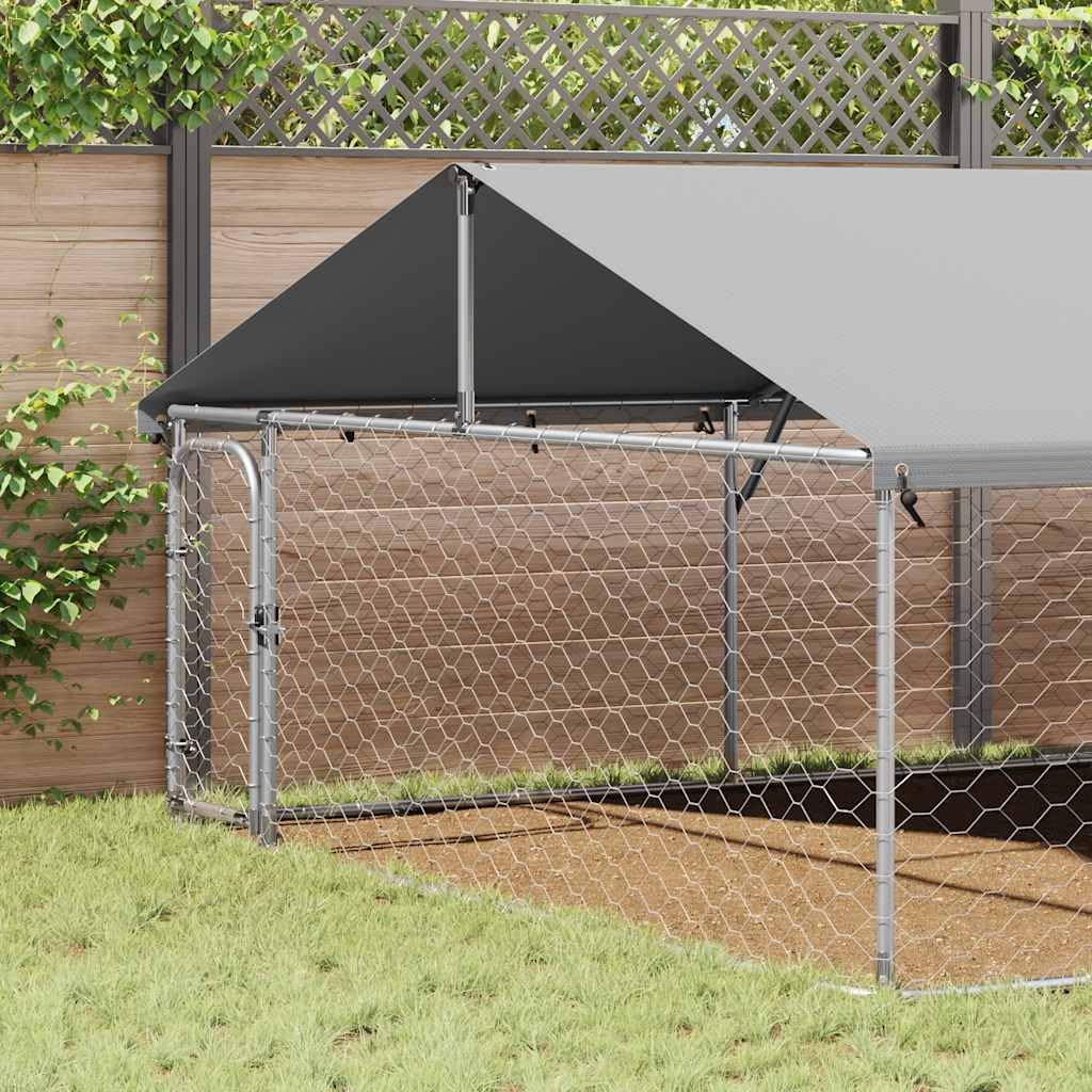 Perrera para perros al aire libre con techo de acero galvanizado 600 x 300 x 150 cm, con cierre, resistente a la intemperie, protección segura y parque infantil para cachorros y perros en el