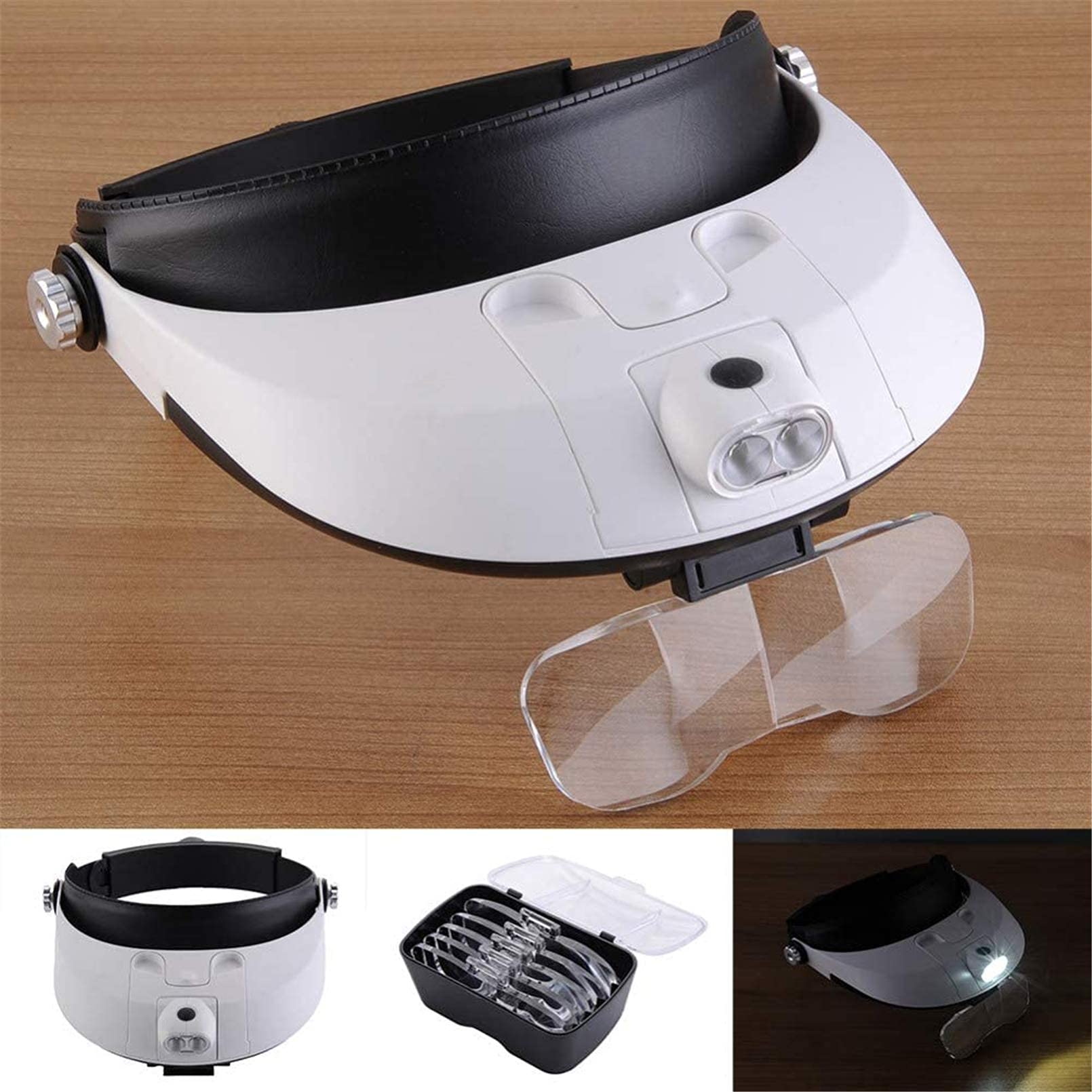 Stirnbandlupe, Digitale Handlupe, am Kopf montierte Lupe, abnehmbare Lupe mit LED-Beleuchtung und Stirnband und 5 austauschbaren Linsenlupen zum Wandern