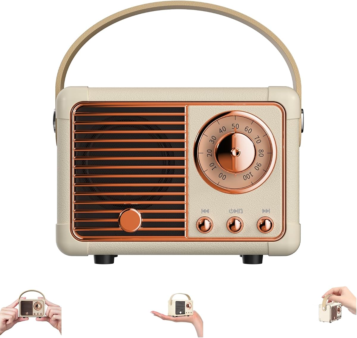 Retro Bluetooth Speaker, Wireless Mini Bluetooth Speaker Radio Support USB/TF Card/AUX, Vintage Decor, Retor Decor for Kitchen Desk Bedroom Office, Birthday Gifts for Women Men Teens, Beige
