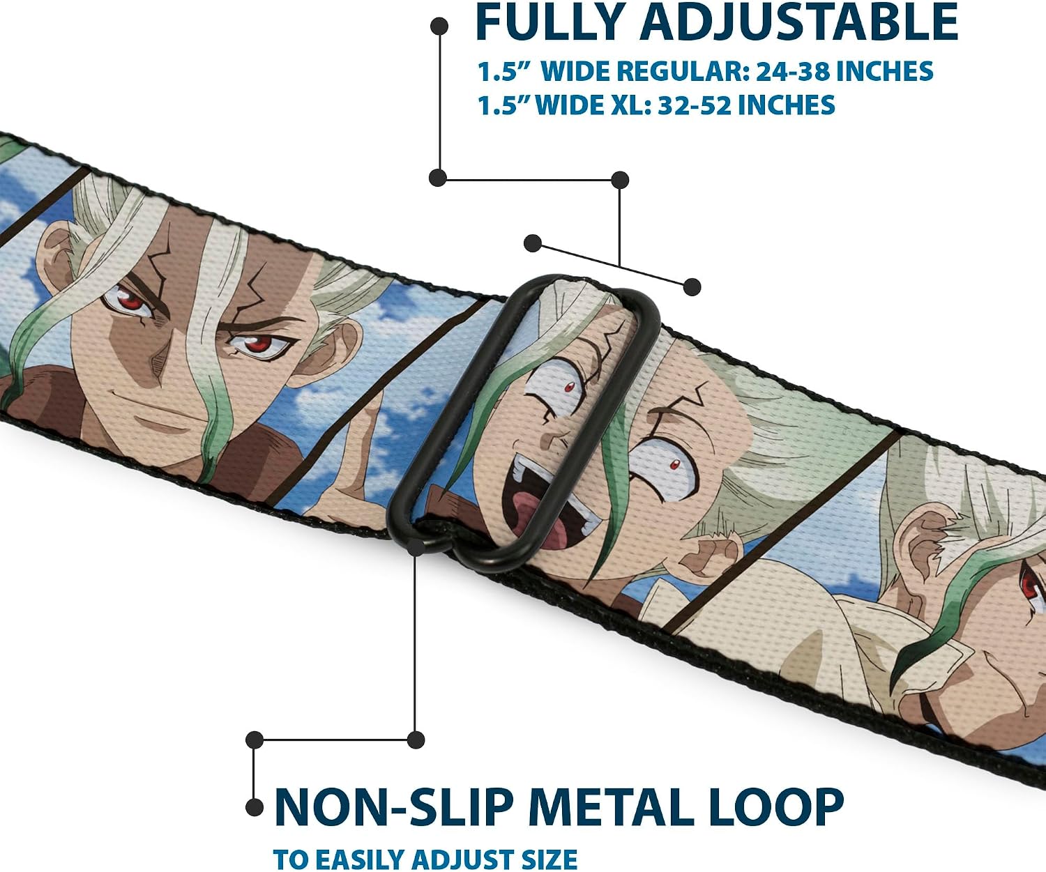 Crunchyroll Belt, Seatbelt Buckle Belt, Dr Stone Senku Ishigami Expression Blocks Blues, Adjustable