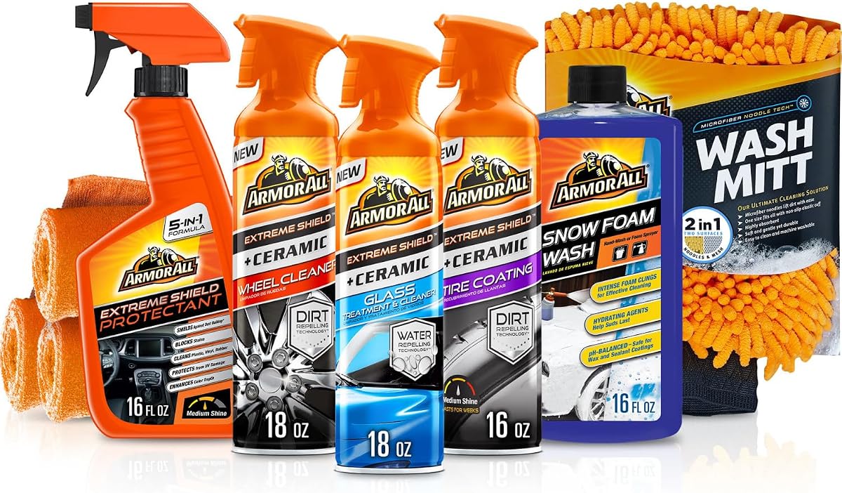 Ultimate Car Detailing Kit, Includes Car Wash, Glass Cleaner, Tire Cleaner, Microfiber Accessories (9 Piece Kit)